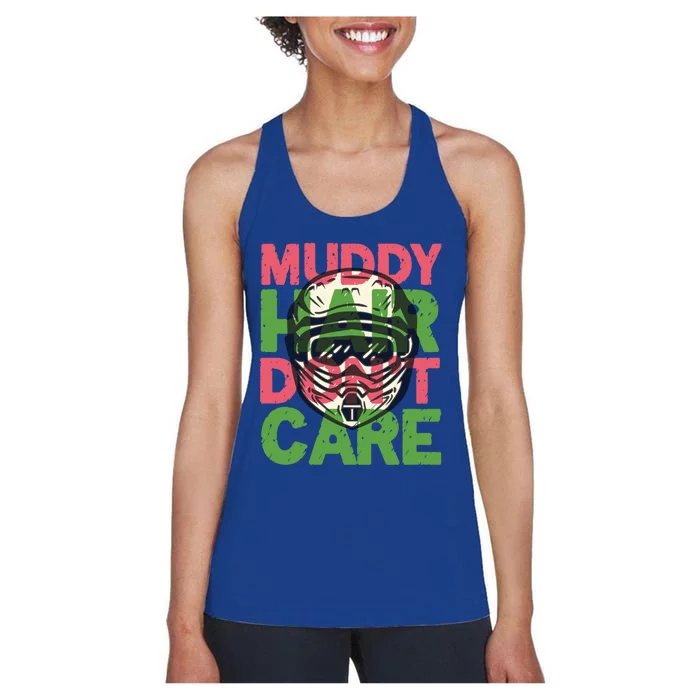 Muddy Hair Don't Care For A Biker Motorcyclist Motocrosser Gift Women's Racerback Tank