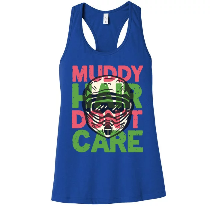 Muddy Hair Don't Care For A Biker Motorcyclist Motocrosser Gift Women's Racerback Tank