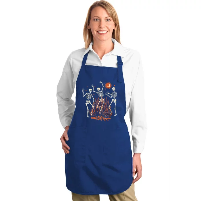 Mystical Halloween Dancing Skeletons Gift Full-Length Apron With Pocket