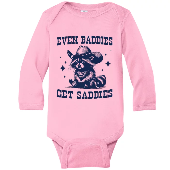 Mental Health Even Baddies Get Saddies Raccoon Baby Long Sleeve Bodysuit