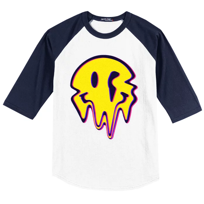 Melting Happy Face Smiley Trippy Acid Baseball Sleeve Shirt