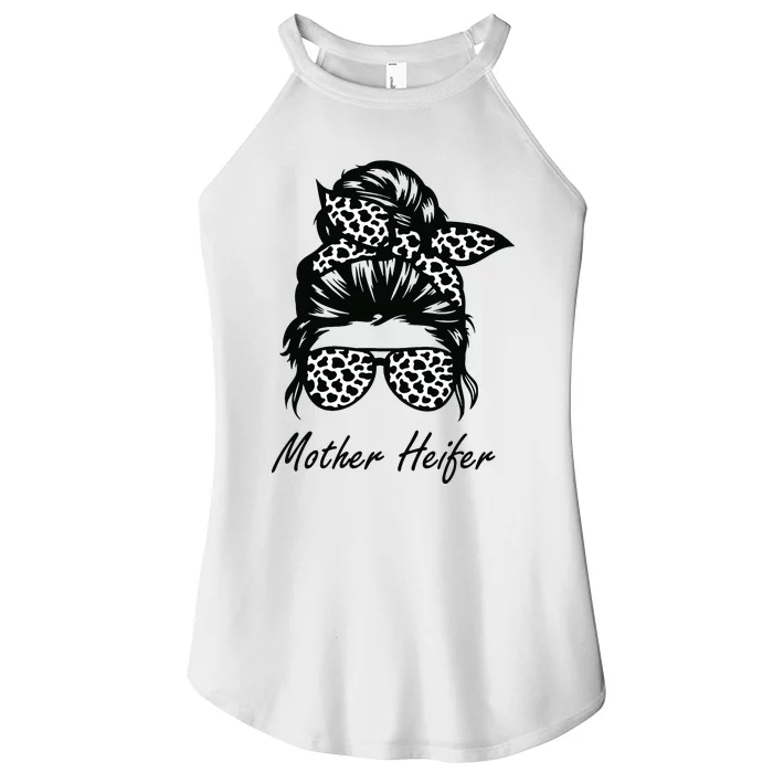 Mother Heifer Farmer Mom Cow Messy Bun Hair Bandana Cow Women’s Perfect Tri Rocker Tank