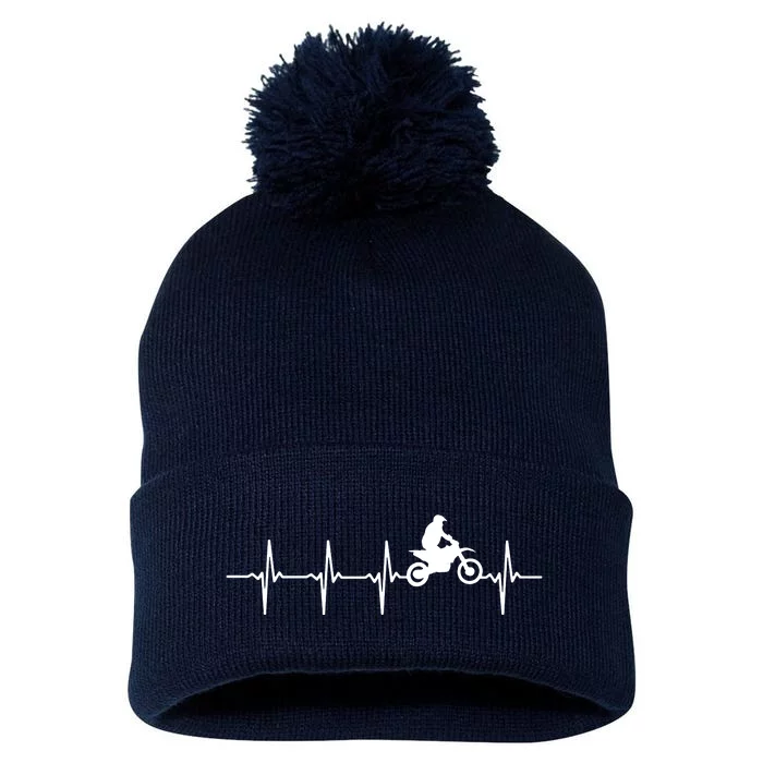 Motocross Heartbeat For Bikers Pom Pom 12in Knit Beanie