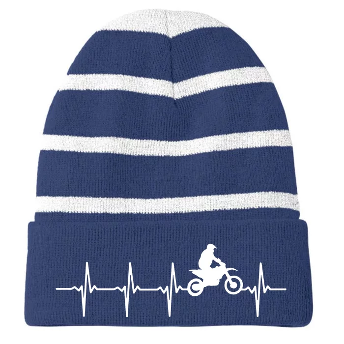 Motocross Heartbeat For Bikers Striped Beanie with Solid Band