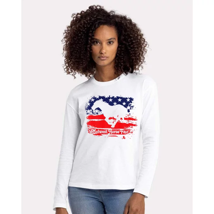 Midwest Horse Fair Redwhiteblue Flag Womens Cotton Relaxed Long Sleeve T-Shirt