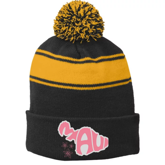 Maui Hawaii Floral Stripe Pom Pom Beanie