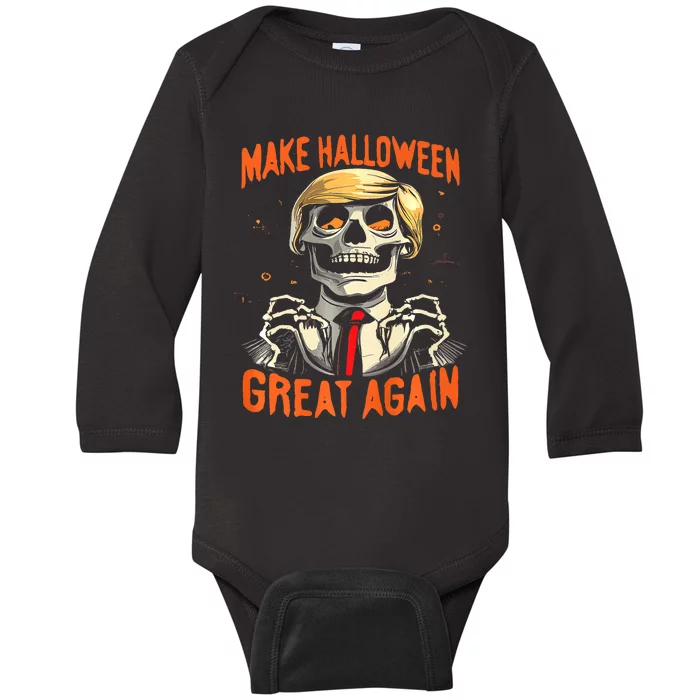 Make Halloween Great Again Donald Trump Funny Skeleton Baby Long Sleeve Bodysuit