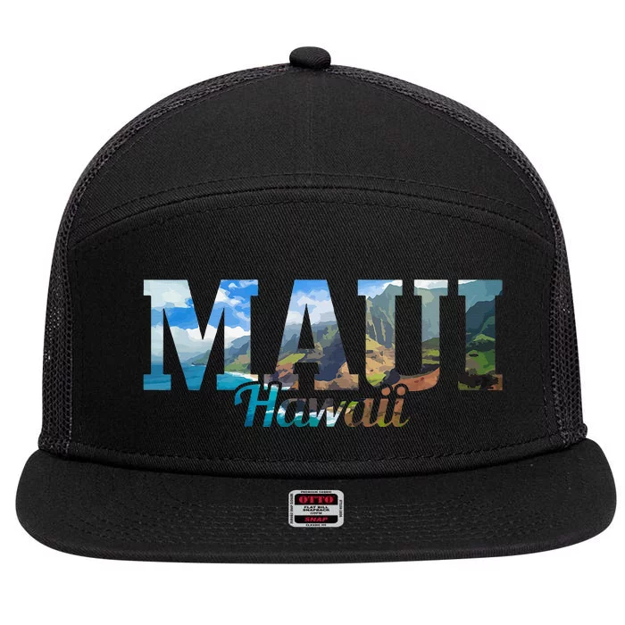 Maui Hawaii Hawaiian Islands Surf Surfing Surfer Gift 7 Panel Mesh Trucker Snapback Hat