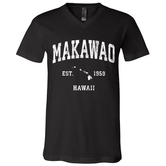 Makawao Hawaii Hi Vintage Athletic Sports V-Neck T-Shirt