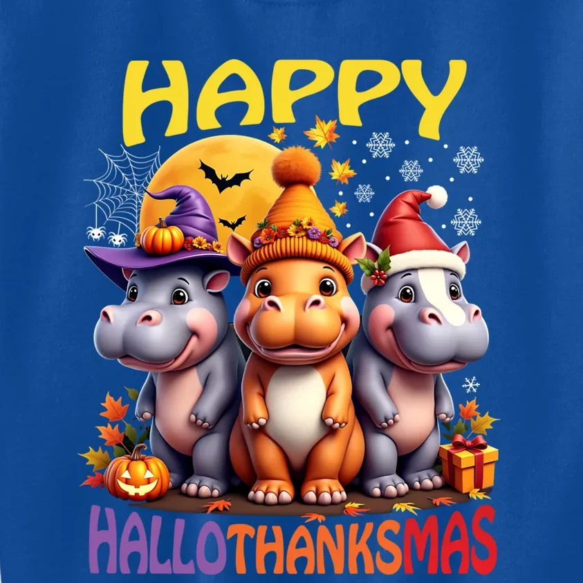 Moodeng Hippo Happy Hallothanksmas Famous Pigmy Moodeng Gift Kids Sweatshirt