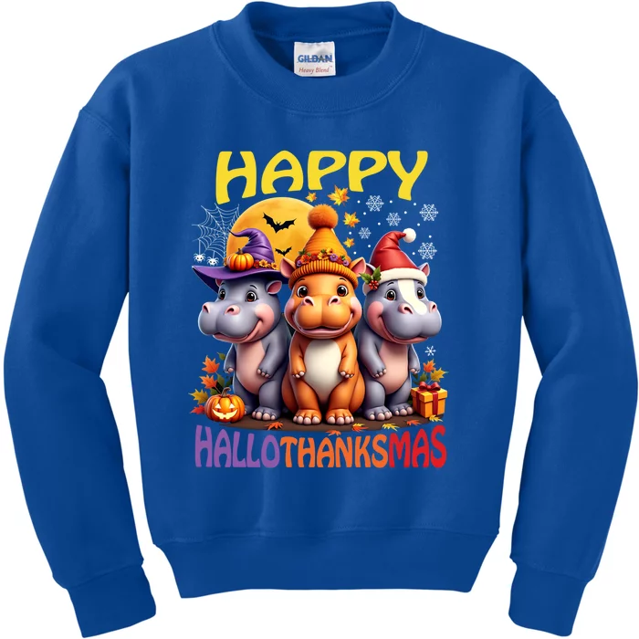 Moodeng Hippo Happy Hallothanksmas Famous Pigmy Moodeng Gift Kids Sweatshirt