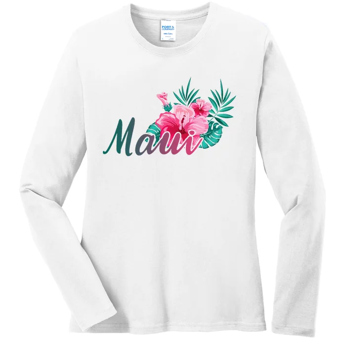 Maui Hawaii Hibiscus Flowers Hawaiian Ladies Long Sleeve Shirt