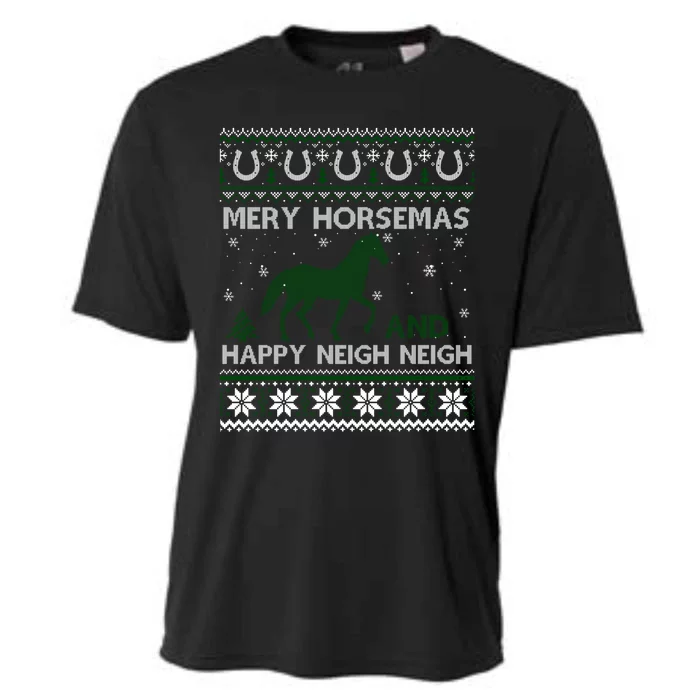 Merry Horsemas Horse Rider Christmas Ugly Xmas Cooling Performance Crew T-Shirt