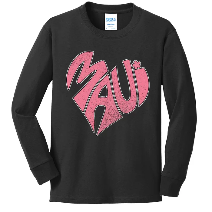 Maui Hawaii Heart Rustic Vintage Kids Long Sleeve Shirt