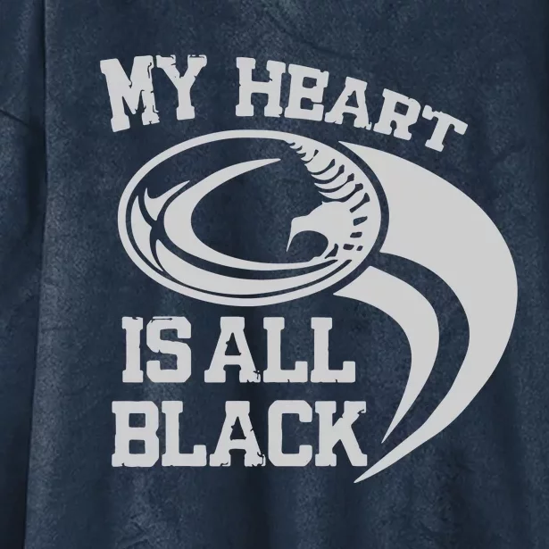 My Heart Is All Black Rugby New Zealand Fan Hooded Wearable Blanket