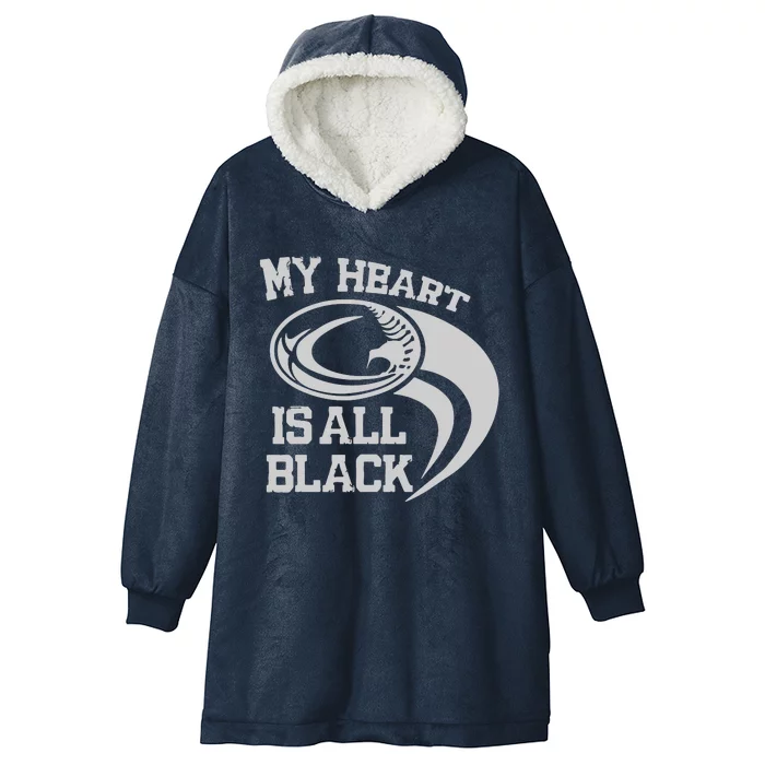 My Heart Is All Black Rugby New Zealand Fan Hooded Wearable Blanket