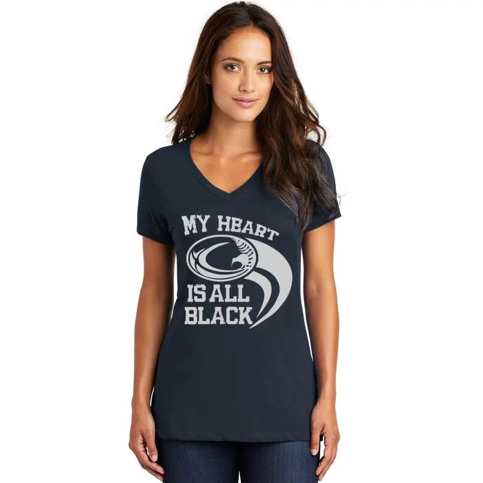 My Heart Is All Black Rugby New Zealand Fan Women's V-Neck T-Shirt