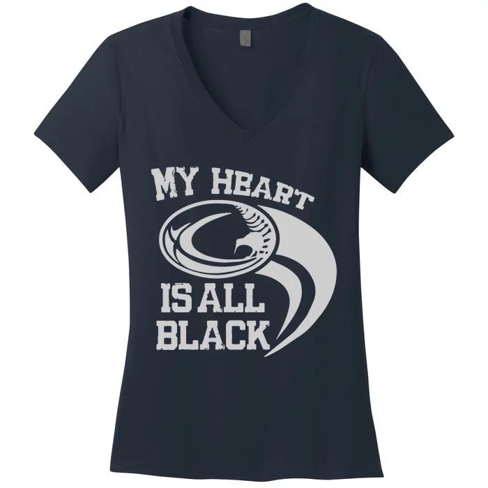 My Heart Is All Black Rugby New Zealand Fan Women's V-Neck T-Shirt