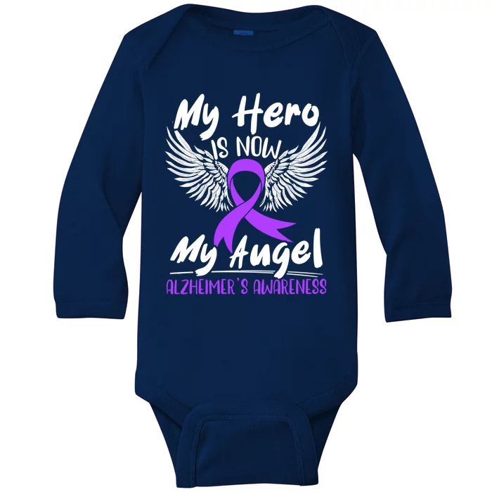 My Hero Is Now My Angel Detia Alzheimer's Awareness Meaningful Gift Baby Long Sleeve Bodysuit