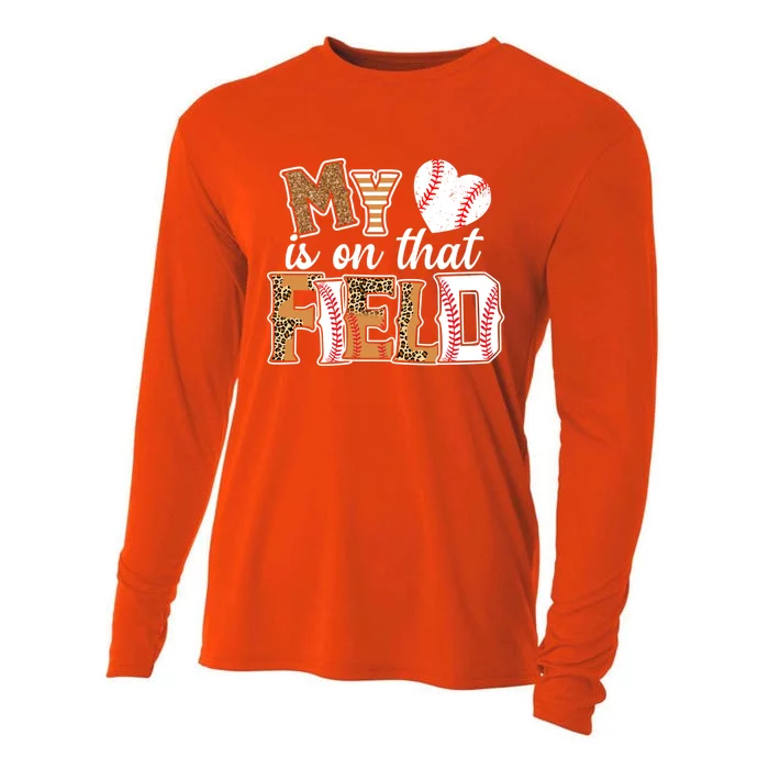 My Heart Is On That Field Baseball Leopard Baseball Mom Gift Cooling Performance Long Sleeve Crew