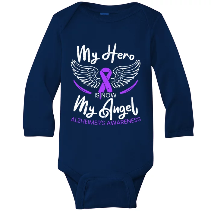 My Hero Is Now My Angel Detia Alzheimer's Awareness Cool Gift Baby Long Sleeve Bodysuit