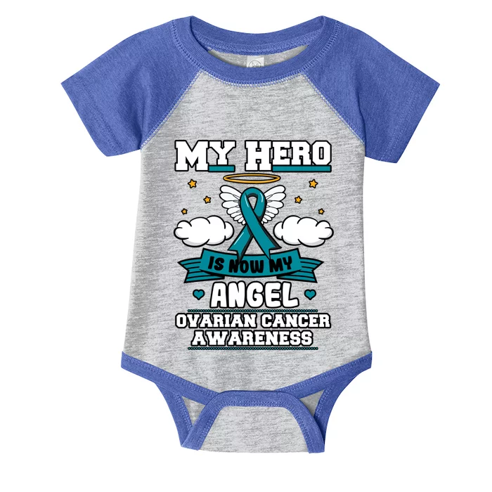 My Hero Is Now My Angel Ovarian Cancer Tumors Teal Ribbon Gift Infant Baby Jersey Bodysuit