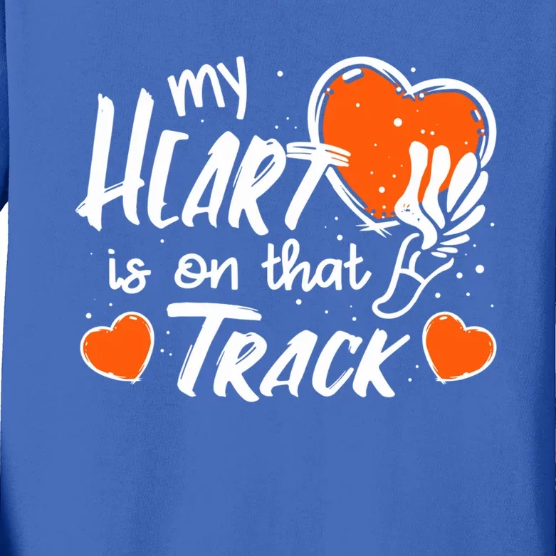 My Heart Is On That Track Gift Track And Field Mom Gift Kids Long Sleeve Shirt