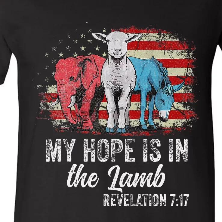 My Hope Is In The Lamb Funny Scripture Elephant Donkey Us V-Neck T-Shirt