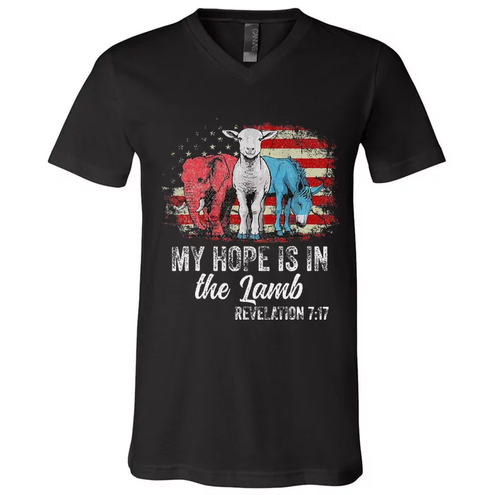 My Hope Is In The Lamb Funny Scripture Elephant Donkey Us V-Neck T-Shirt