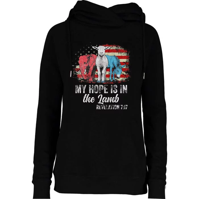 My Hope Is In The Lamb Funny Scripture Elephant Donkey Us Womens Funnel Neck Pullover Hood