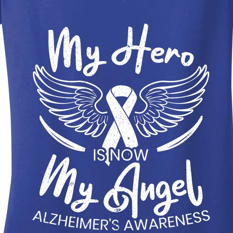 My Hero Is Now My Angel Detia Alzheimer's Awareness Gift Women's V-Neck T-Shirt