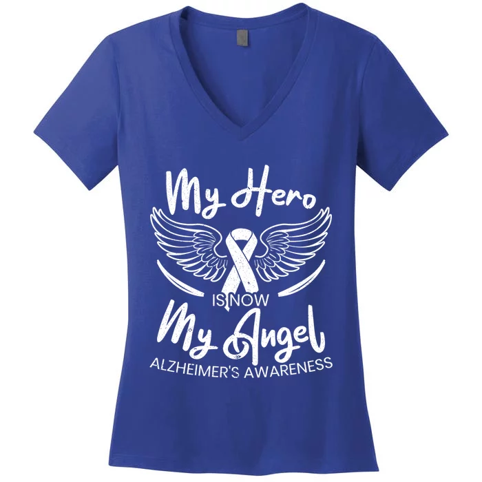 My Hero Is Now My Angel Detia Alzheimer's Awareness Gift Women's V-Neck T-Shirt