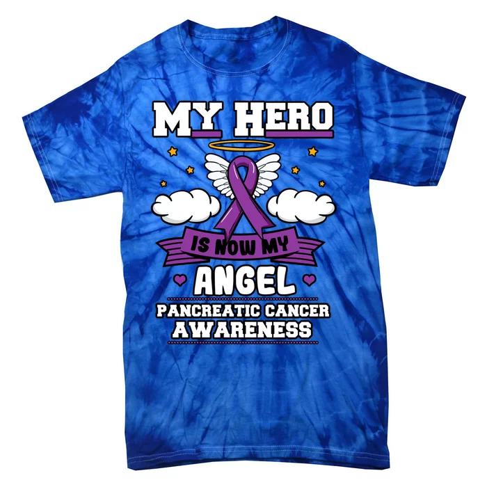 My Hero Is Now My Angel Pancreatic Cancer Purple Supporters Gift Tie-Dye T-Shirt