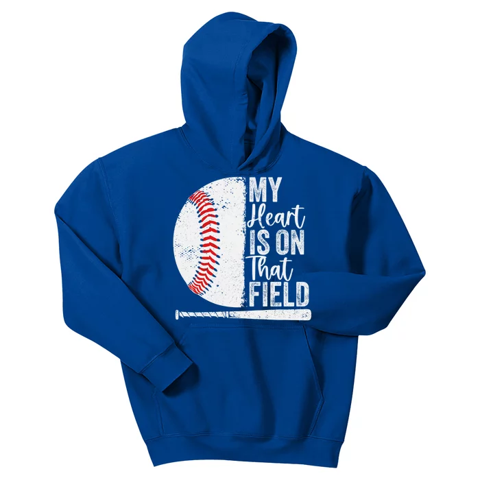 My Heart Is On That Baseball Field Proud Baseball Dad Fan Gift Kids Hoodie