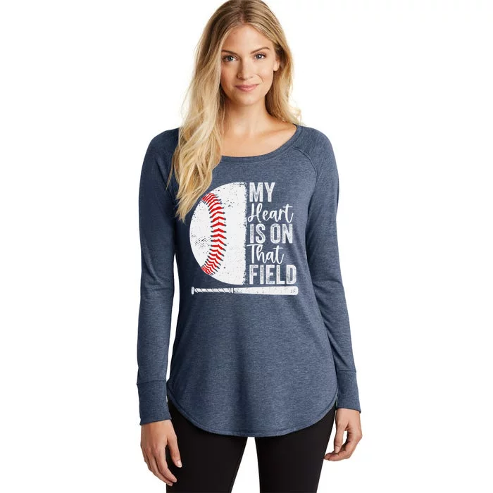 My Heart Is On That Baseball Field Proud Baseball Dad Fan Gift Women's Perfect Tri Tunic Long Sleeve Shirt