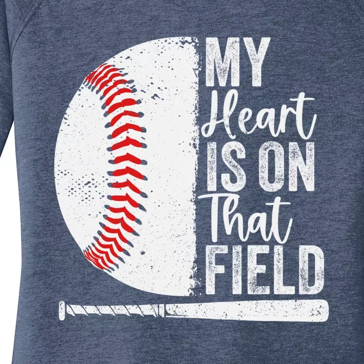 My Heart Is On That Baseball Field Proud Baseball Dad Fan Gift Women's Perfect Tri Tunic Long Sleeve Shirt