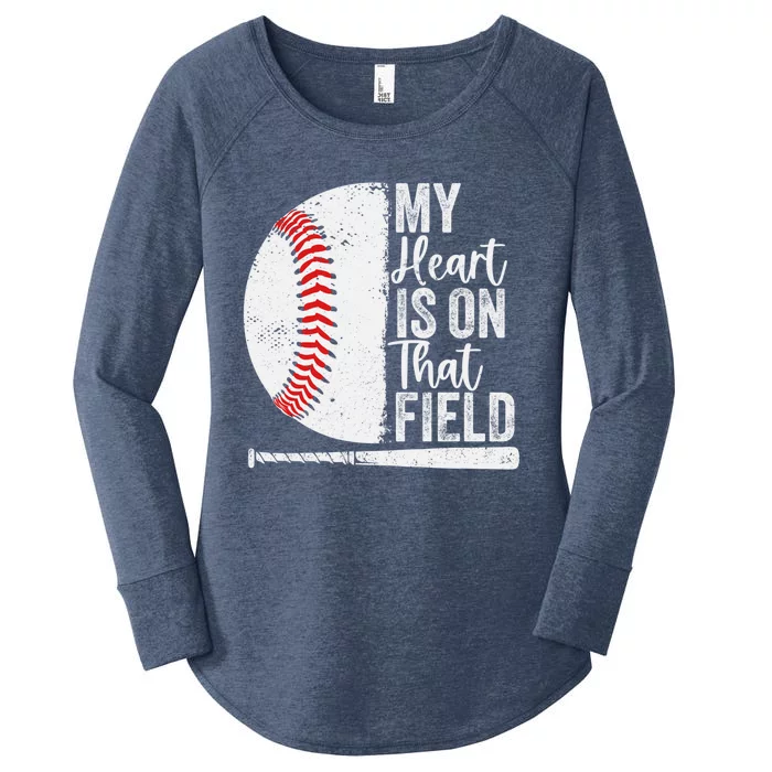 My Heart Is On That Baseball Field Proud Baseball Dad Fan Gift Women's Perfect Tri Tunic Long Sleeve Shirt