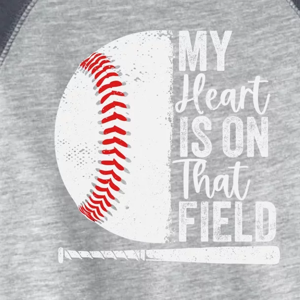 My Heart Is On That Baseball Field Proud Baseball Dad Fan Gift Toddler Fine Jersey T-Shirt