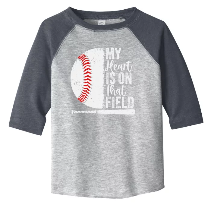 My Heart Is On That Baseball Field Proud Baseball Dad Fan Gift Toddler Fine Jersey T-Shirt