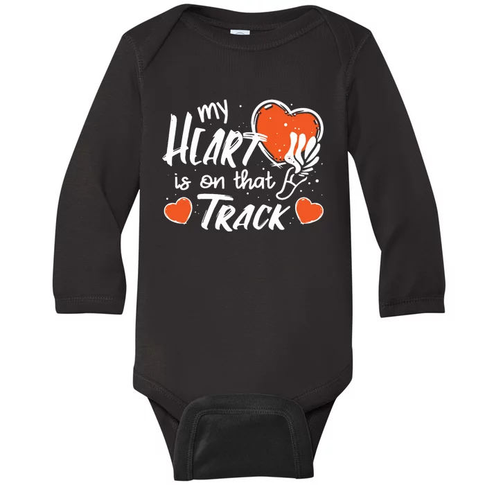 My Heart Is On That Track Track And Field Mom Baby Long Sleeve Bodysuit