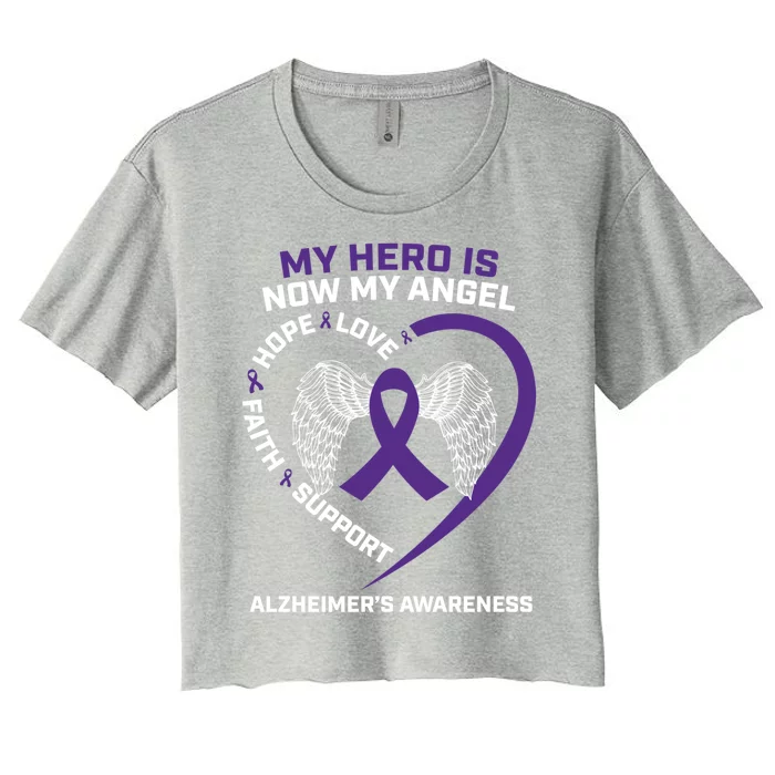 My Hero Is Now My Angel Detia Purple Alzheimers Awareness Gift Women's Crop Top Tee