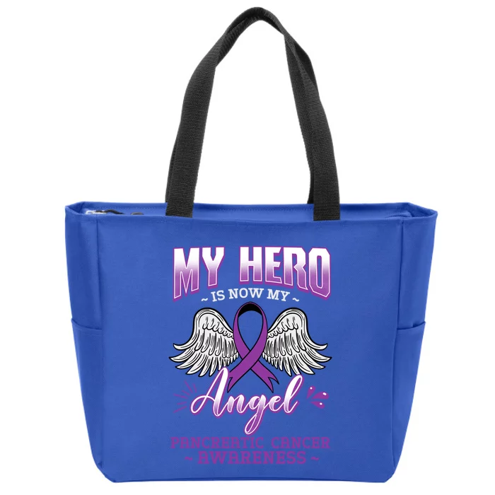 My Hero Is Now My Angel Pancreatic Cancer Purple Cute Gift Zip Tote Bag