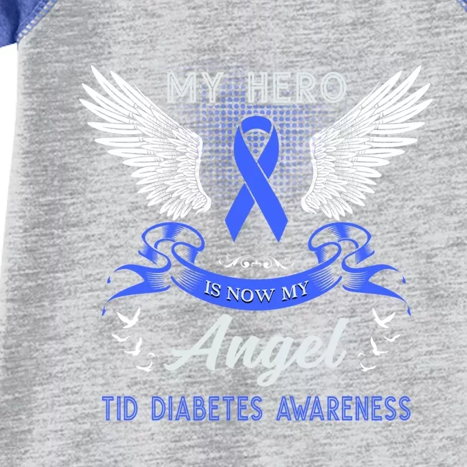 My Hero Is Now My Angel T1d Diabetes Awareness Blue Ribbon Funny Gift Infant Baby Jersey Bodysuit