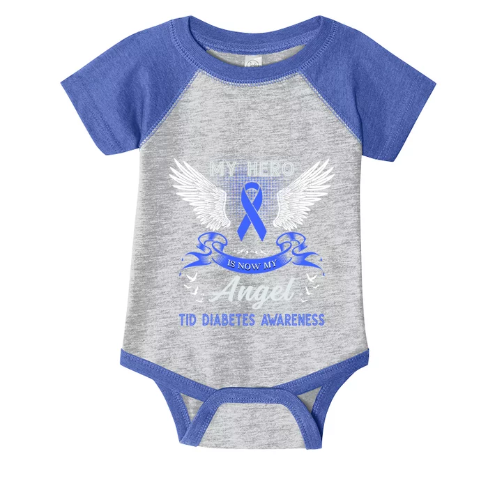 My Hero Is Now My Angel T1d Diabetes Awareness Blue Ribbon Funny Gift Infant Baby Jersey Bodysuit