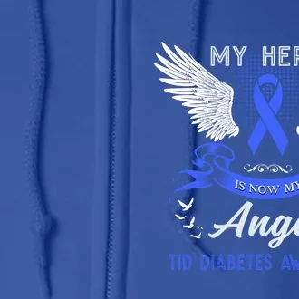 My Hero Is Now My Angel T1d Diabetes Awareness Blue Ribbon Funny Gift Full Zip Hoodie