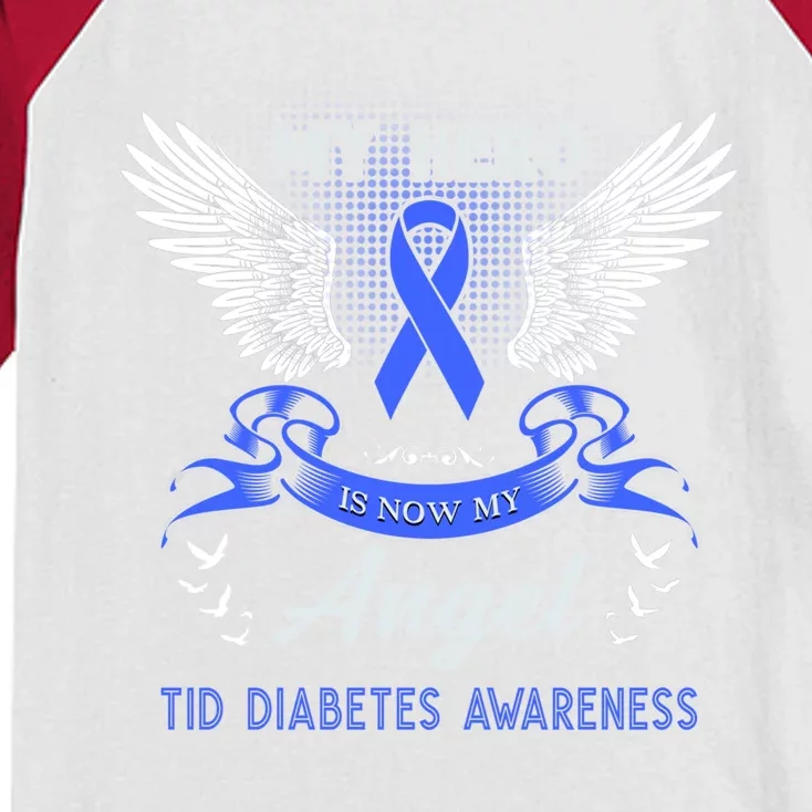 My Hero Is Now My Angel T1d Diabetes Awareness Blue Ribbon Funny Gift Kids Colorblock Raglan Jersey