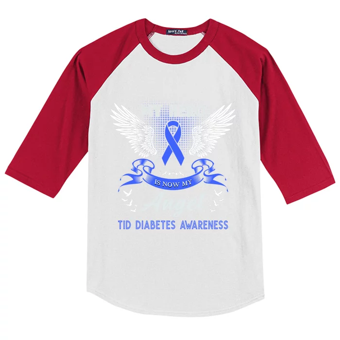 My Hero Is Now My Angel T1d Diabetes Awareness Blue Ribbon Funny Gift Kids Colorblock Raglan Jersey