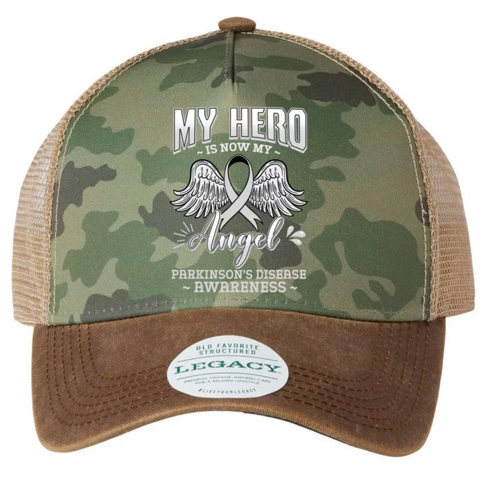 My Hero Is Now My Angel Parkinson's Disease Grey Ribbon Gift Legacy Tie Dye Trucker Hat