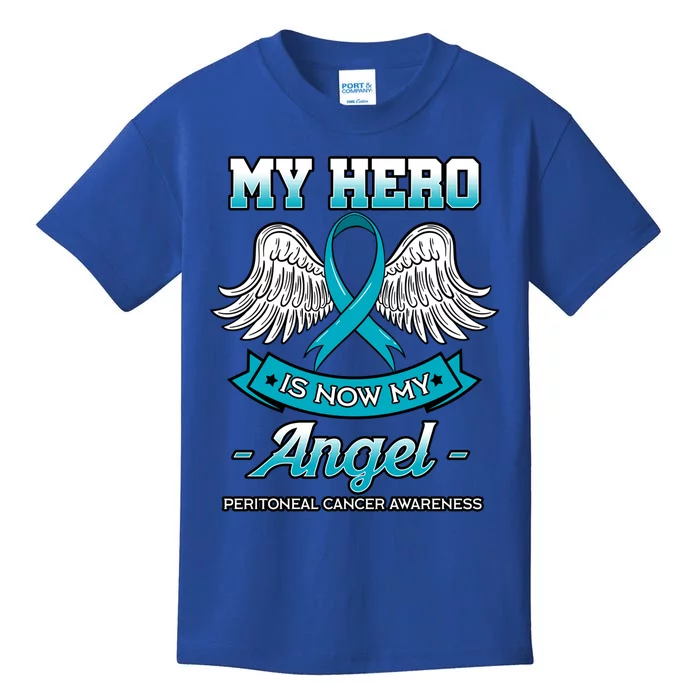 My Hero Is Now My Angel Peritoneal Cancer Awareness Advocate Gift Kids T-Shirt