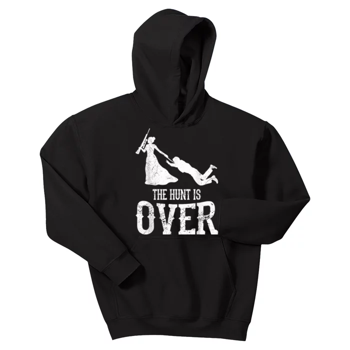 Man Hunt Is Over Wedding Bachelor Party Bride Kids Hoodie